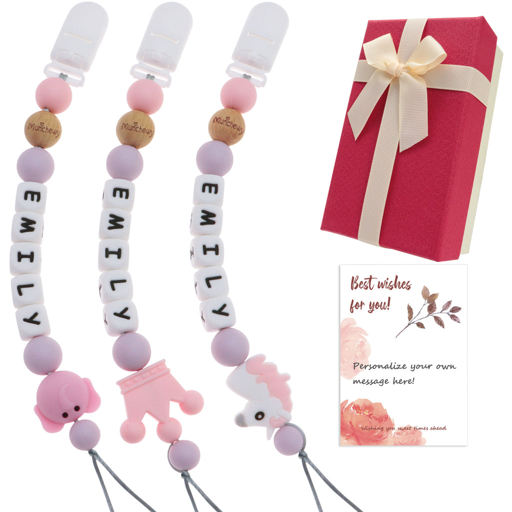 Personalized Baby Gift Set Pacifier Clip(3 Pack) Pink