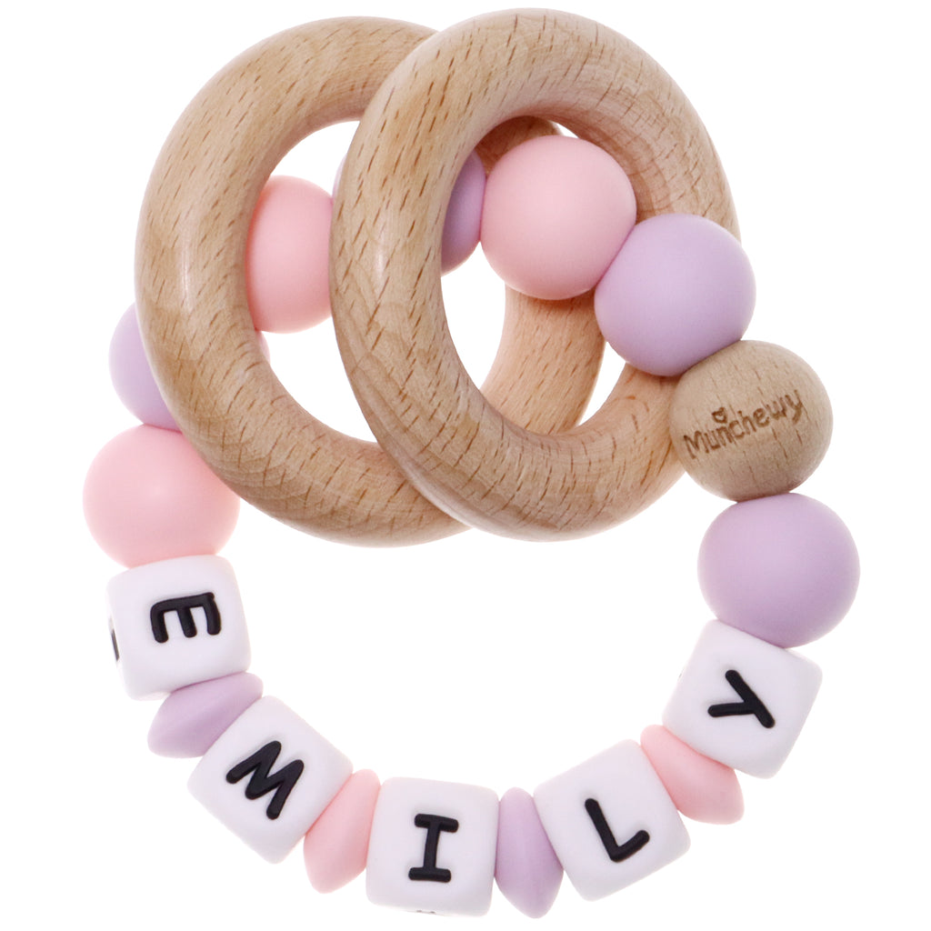 Personalized Teether Ring with Name Pink