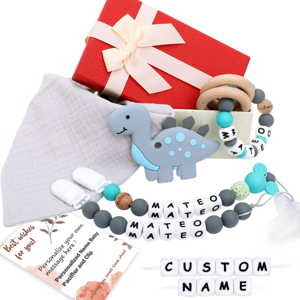 6 in 1 Personalized Baby Gift Set with Name (Stegosaurus)