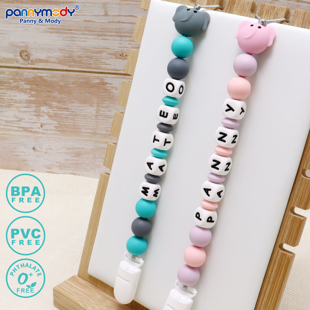 personalized pacifier clip | personalised dummy clip | custom pacifier holder | dummy holder | mushie pacifier clip | mam pacifier clip | silicone pacifier clip | teether clip | silicone bead pacifier clip | best pacifier holder | dummy holder | pacifier clips silicone | personalised dummy and clip | custom pacifiers clips | beaded pacifier clips | dummy chain with name | customized pacifier clip | wooden pacifier clip | pacifier clip safe | Panny & Mody | pannymody elephant pacifier clip with name